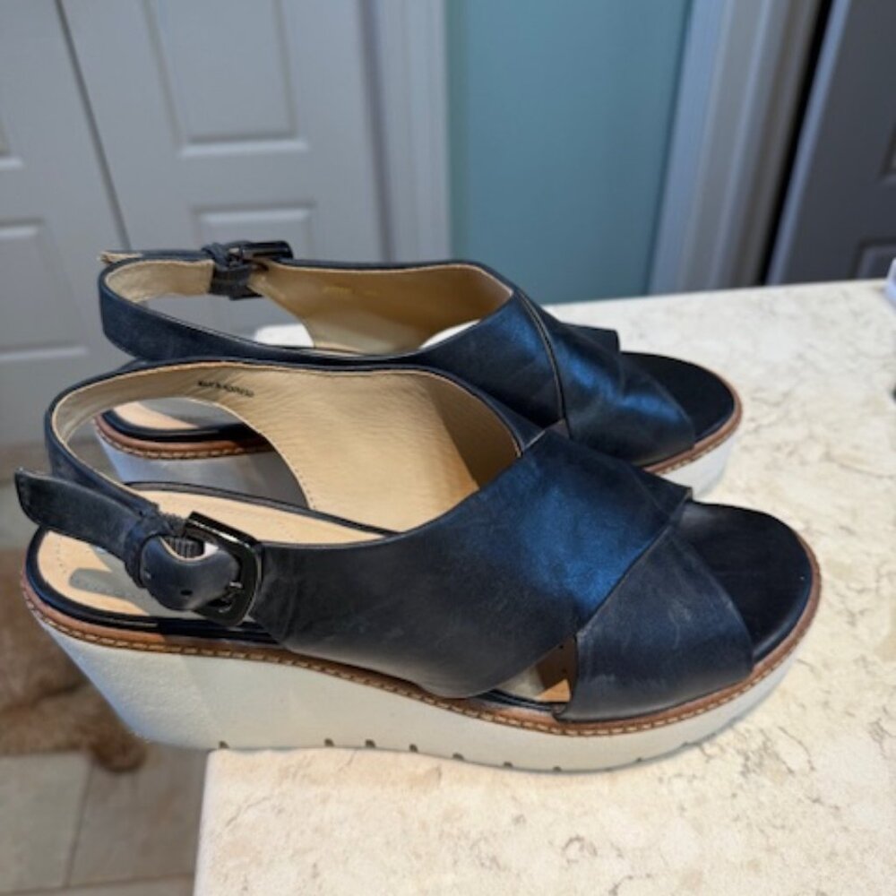Geox Respira Black Leather Platform Sandals size 38